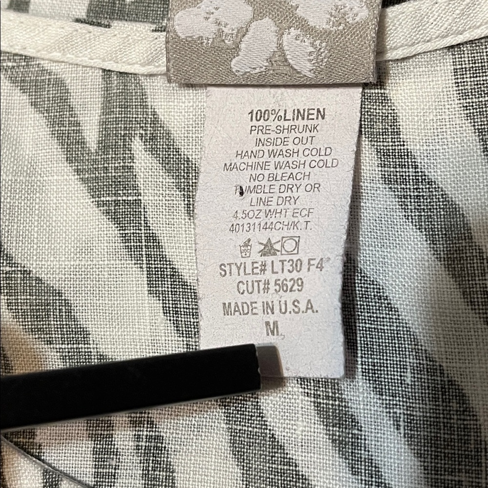 Match Point Linen Sleeveless Zebra Print Blouse Size Medium - Picture 7 of 7
